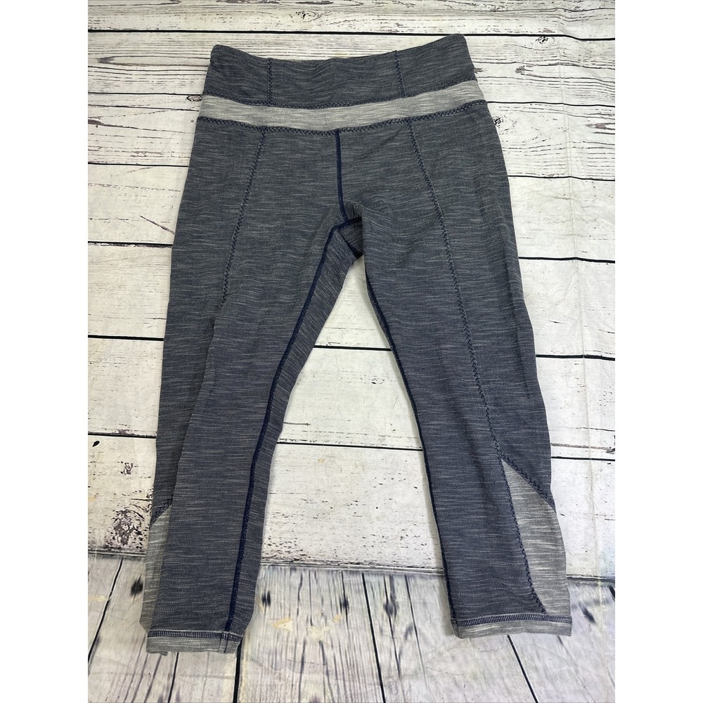 prAna Womens Capri Leggings Blue Gray Space Dye Athletic Yoga Pants Size Large